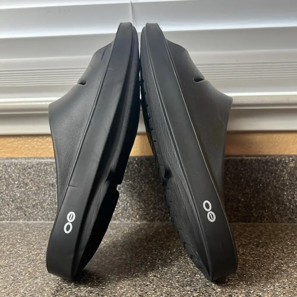 OOFOS Summer Rubber Sandals Mens Sz 9 All Black Comfort Slides Slip On Womens 12